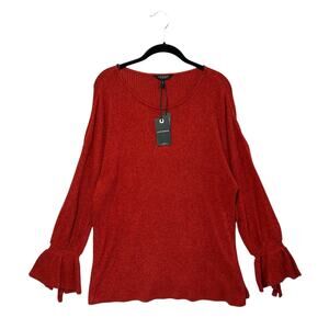 Lucky Brand Bell Sleeve Swit Sweater NWT Women's Sz 1X Red Heather Soft Ribbed